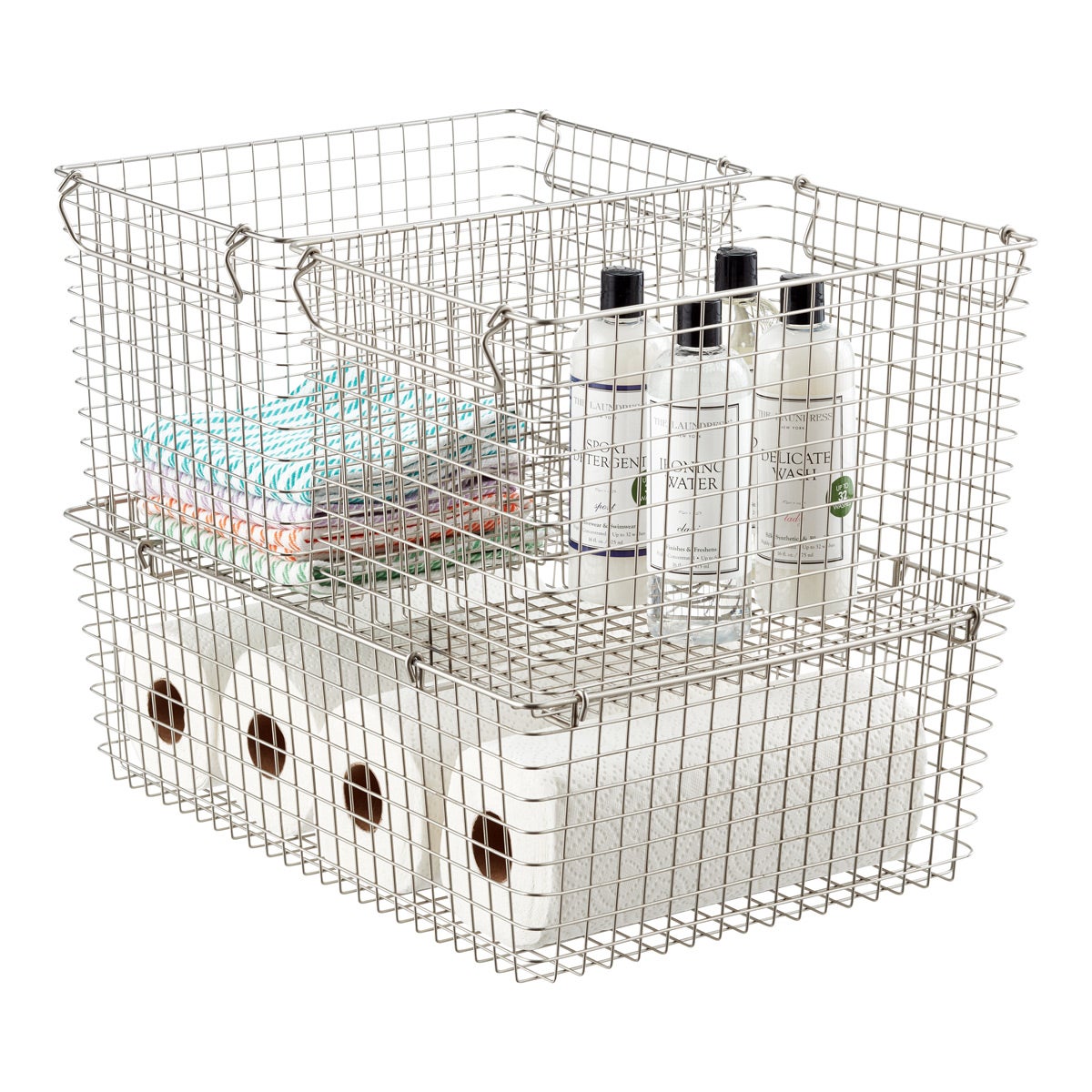 Stackable Wire Storage Baskets with Handles The Container Store